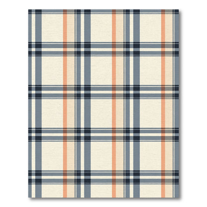 Cream Blue Coral Plaid Lines Rug