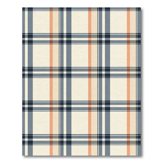 Cream Blue Coral Plaid Lines Rug