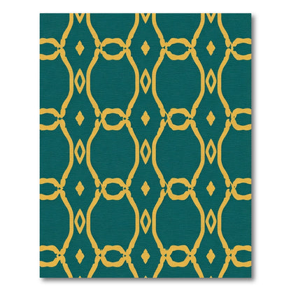 Teal and Gold Lattice GeometricRug Rug