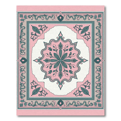 Pink Teal Floral Medallion Square Rug