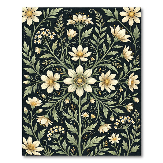 Cream Floral Symmetry on Dark Backdrop Rug