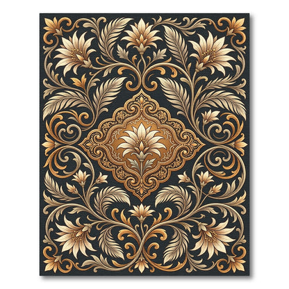 Elegant Golden Floral Nature Scrollwork Rug