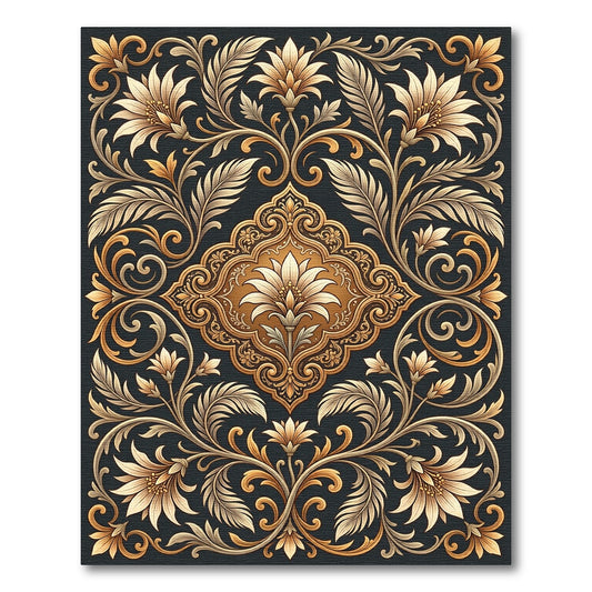 Elegant Golden Floral Nature Scrollwork Rug
