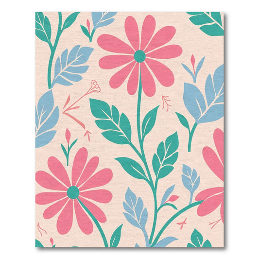 Pink Daisy Floral In Teal Blue Rug