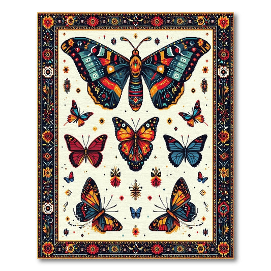 Vibrant Multicolored Butterflies Ornate Border Rug
