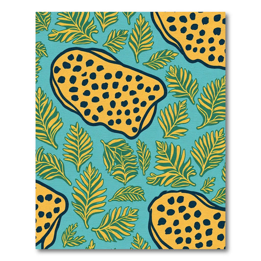 Turquoise Yellow Leaf Animal Print Rug