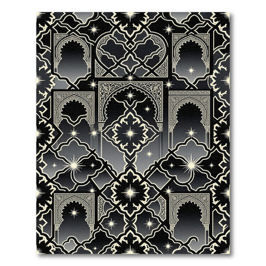 Celestial Black Arch Geometric Star Medallion Rug
