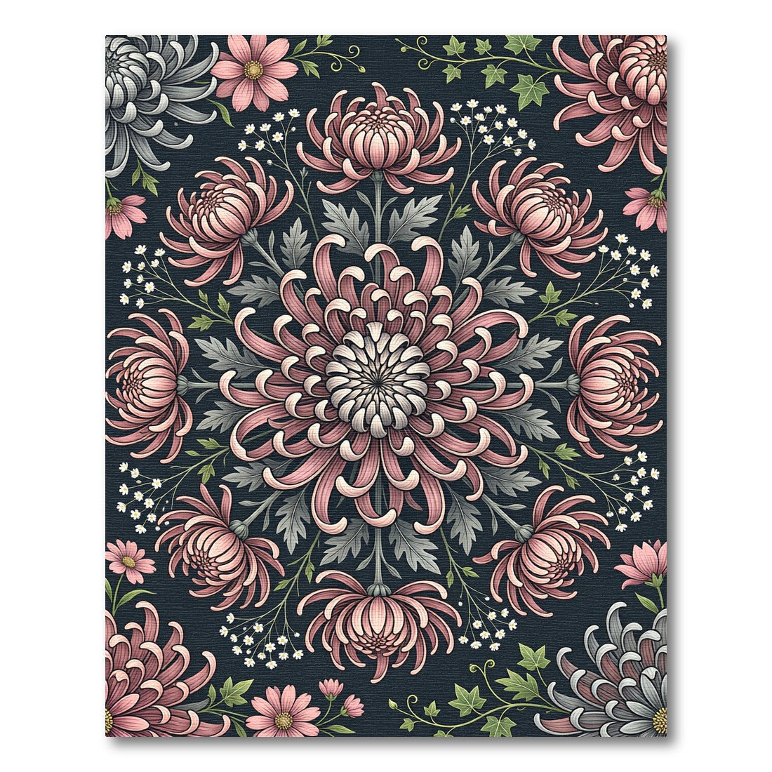 Blush Pink Chrysanthemum Floral Mandala Rug