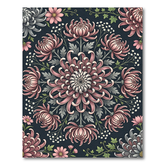Blush Pink Chrysanthemum Floral Mandala Rug