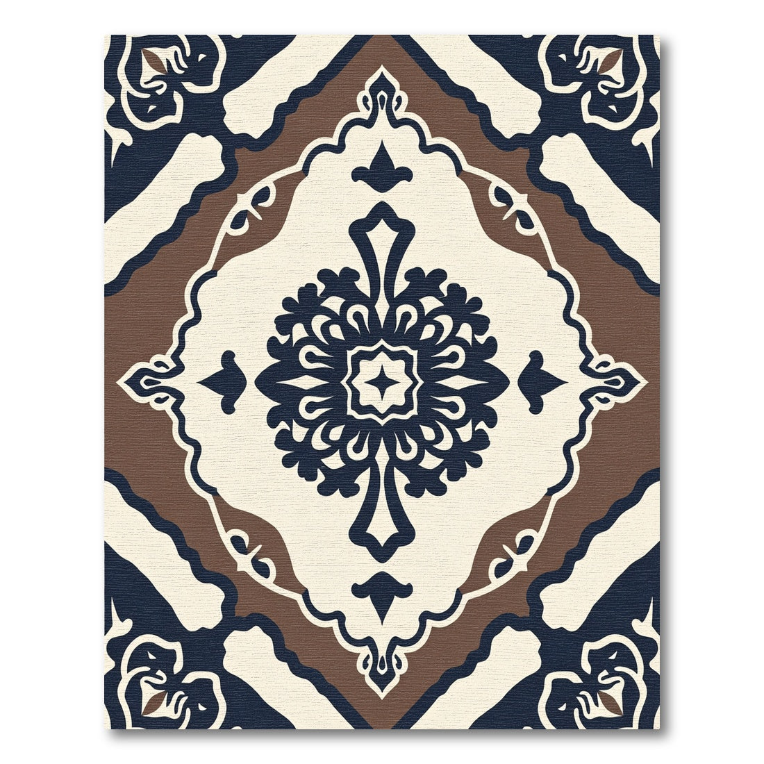 Cream Navy Brown Medallion Symmetry Rug