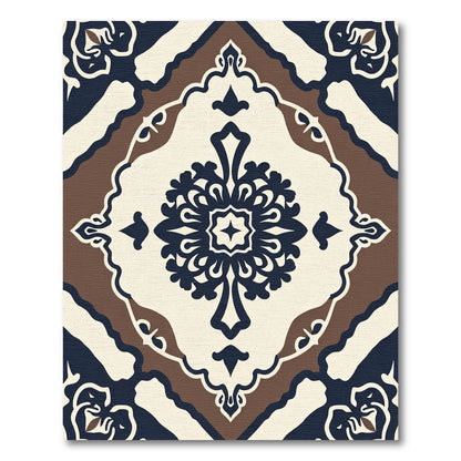 Cream Navy Brown Medallion Symmetry Rug