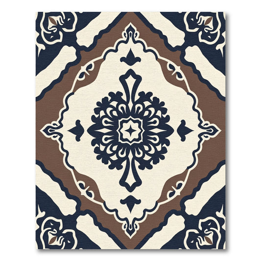 Cream Navy Brown Medallion Symmetry Rug