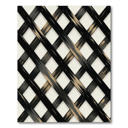 Modern Black and Gold Woven Plaid Rug