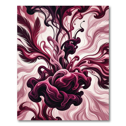 Crimson Ink Swirl Feather Abstraction Rug