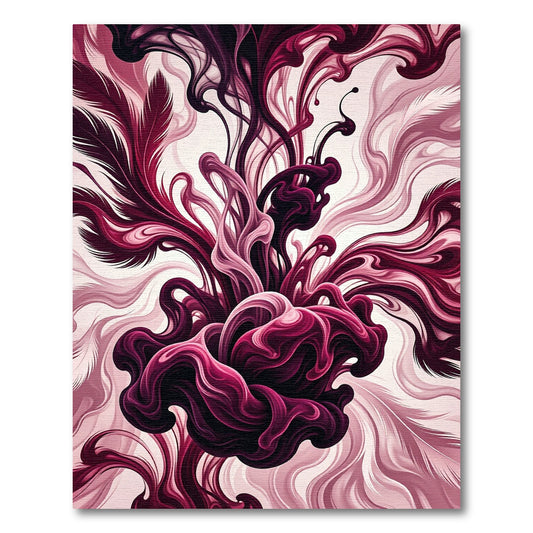 Crimson Ink Swirl Feather Abstraction Rug