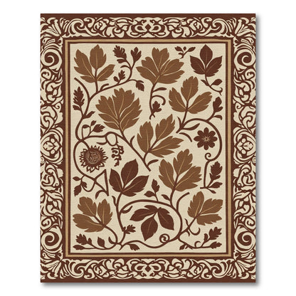 Earthy Brown Leafy Vine Border Rug