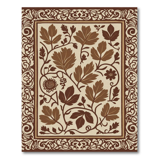 Earthy Brown Leafy Vine Border Rug