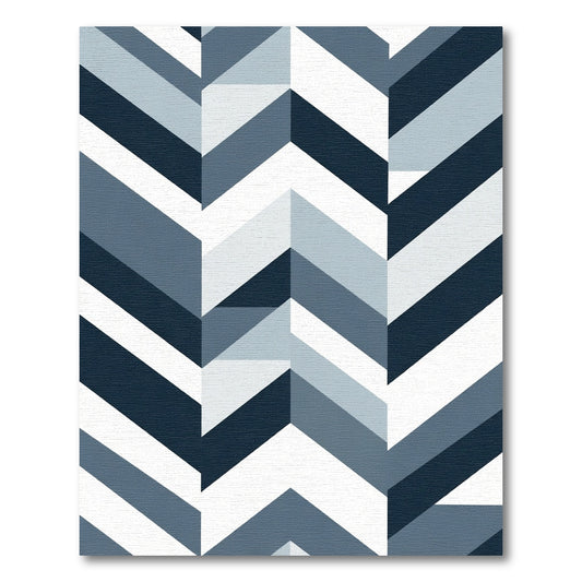 Navy Blue White Geometric Chevron Rug