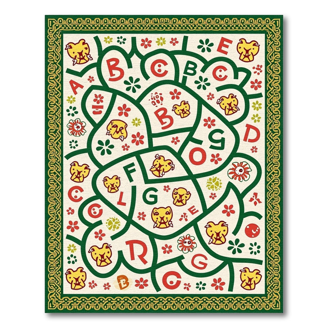 Whimsical Yellow Animal Alphabet Animals Rug