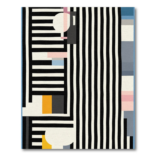 Bold Black White Geometric Abstract Rug