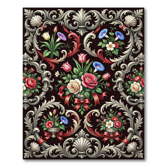 Elegant Floral Scrollwork Victorian Bouquet Rug