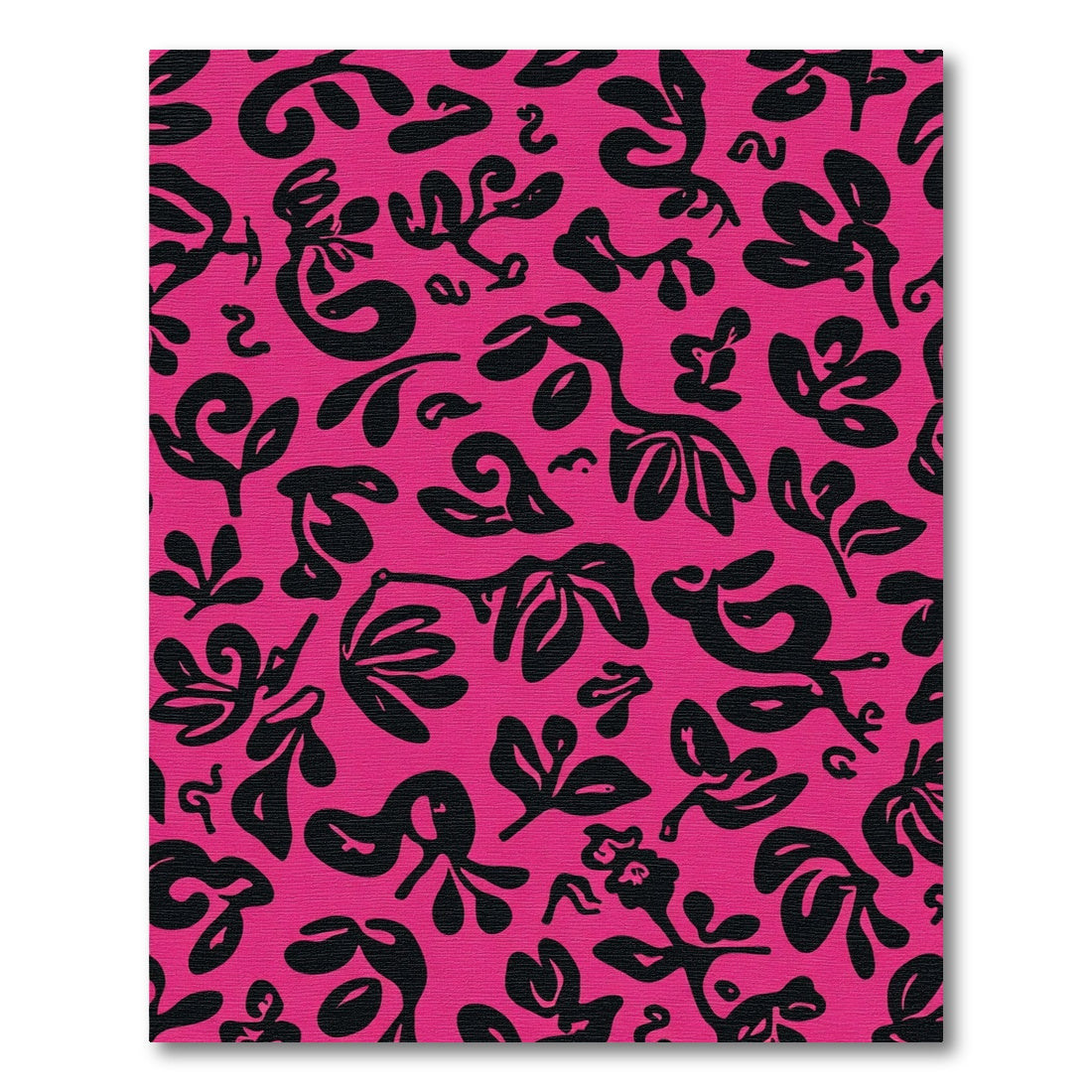 Hot Pink Black Abstract Botanicals Rug