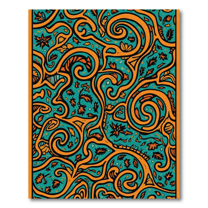 Teal Orange Swirling Vine Floral Rug