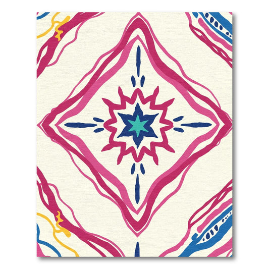 Bold Pink Blue Starburst Diamond Rug
