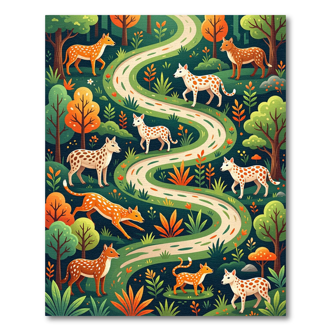 Whimsical Spotted Deer Forest Path Rug