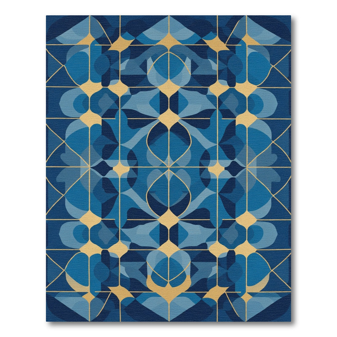 Blue Golden Geometric Abstract Mosaic Rug