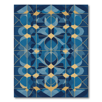 Blue Golden Geometric Abstract Mosaic Rug
