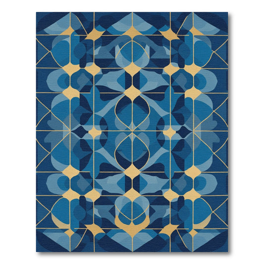 Blue Golden Geometric Abstract Mosaic Rug