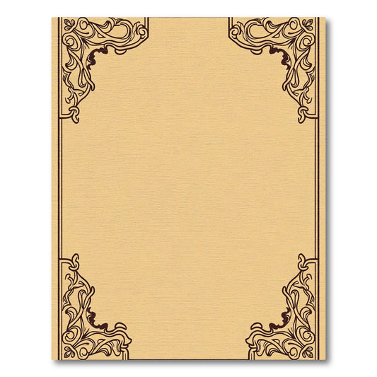 Ornate Beige Scrollwork Corner Accents Rug