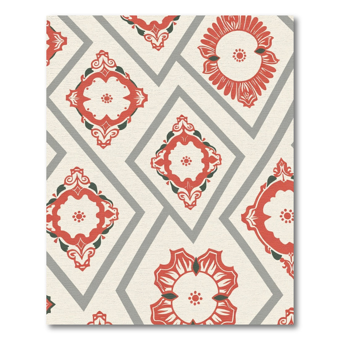 Red Scrollwork Diamond Geometric Rug