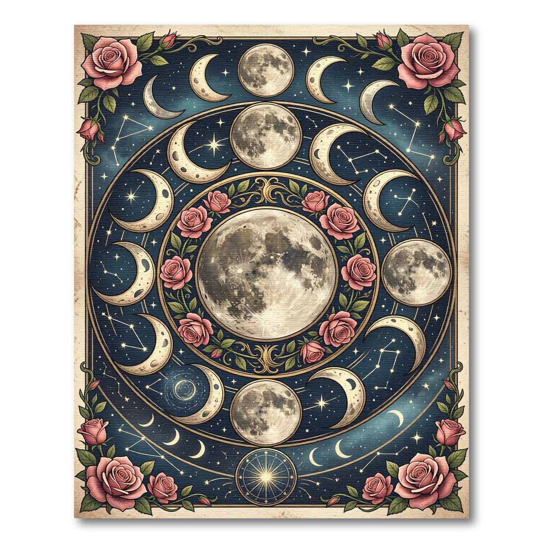 Celestial Moon Phase Rose Bouquet Rug