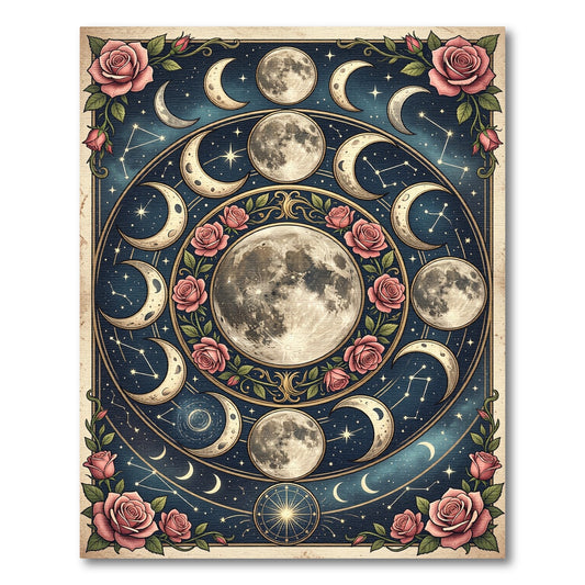 Celestial Moon Phase Rose Bouquet Rug