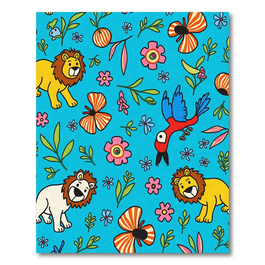 Jungle Safari Whimsical Lions Butterflies Birds Rug