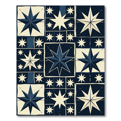 Navy Cream Celestial Star Geometric Rug