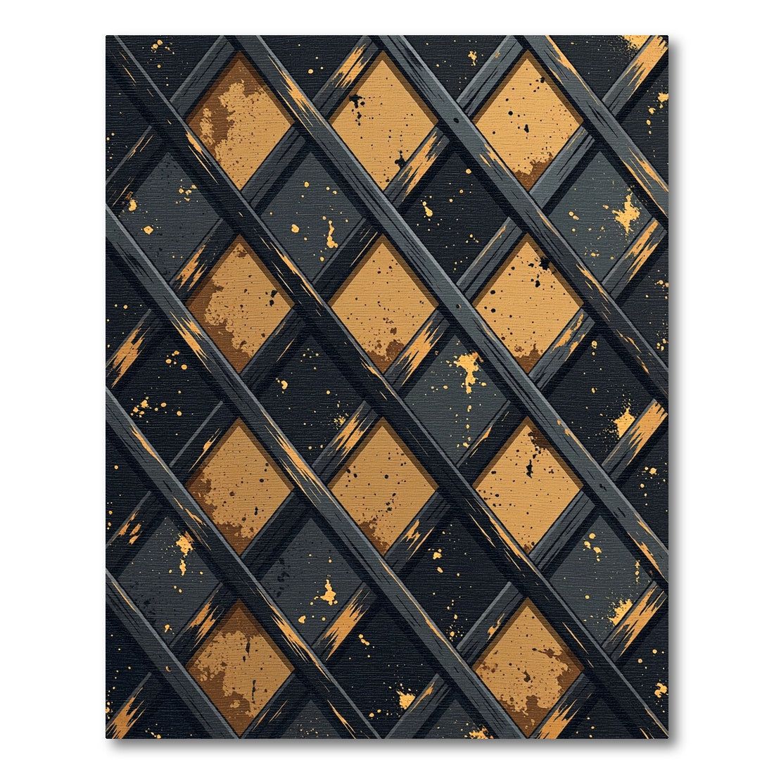 Golden Lattice Dark Slate Geometric Rug