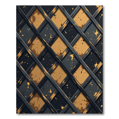 Golden Lattice Dark Slate Geometric Rug