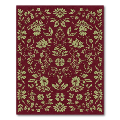 Deep Red Floral Botanical Harmony Rug