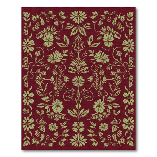 Deep Red Floral Botanical Harmony Rug