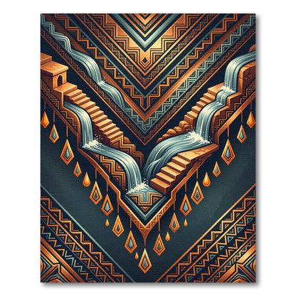 Geometric Waterfall V-Shape Copper Teal Illustration Rug