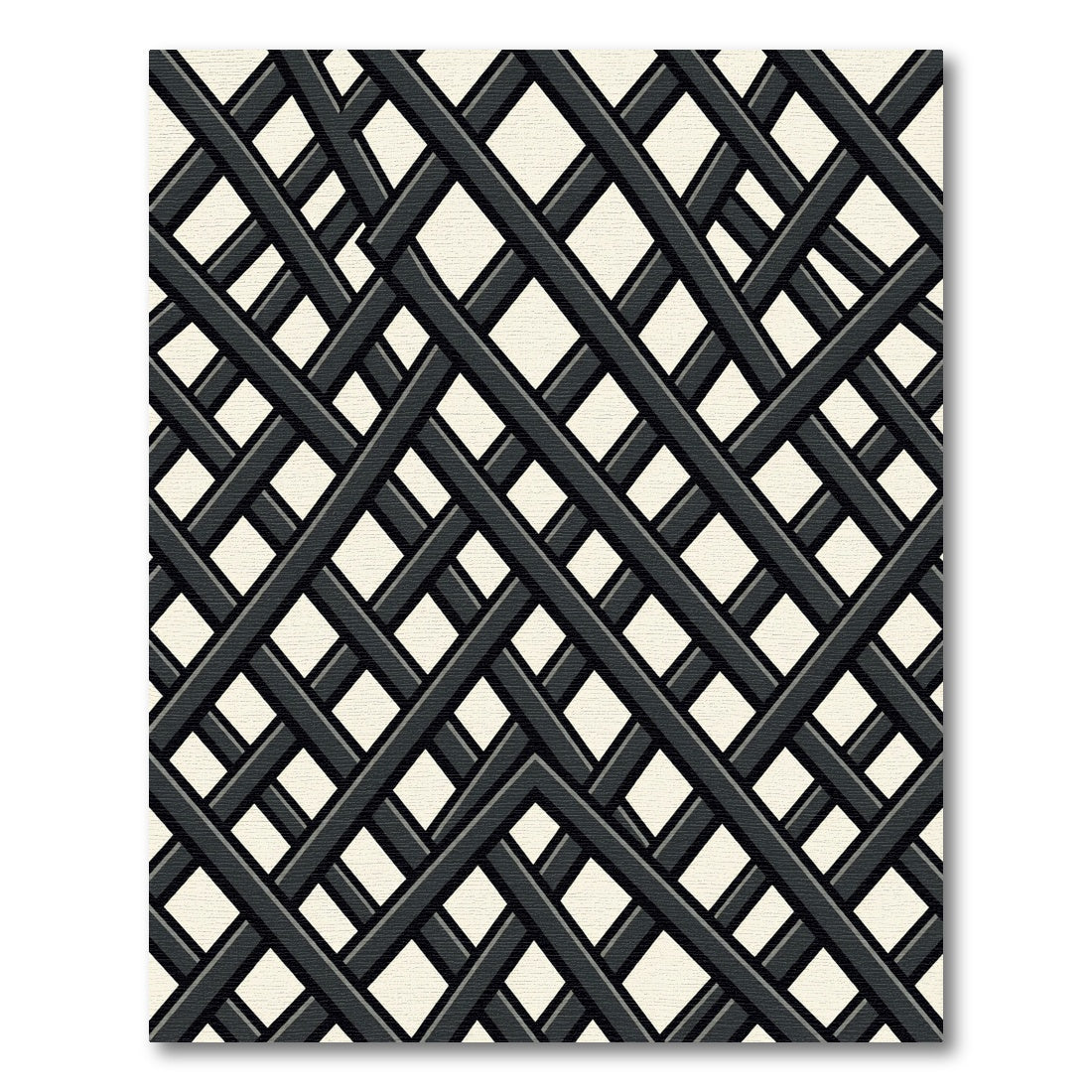 Monochrome Intersecting Diagonal Geometric Grid Rug