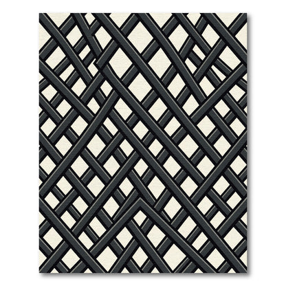 Monochrome Intersecting Diagonal Geometric Grid Rug