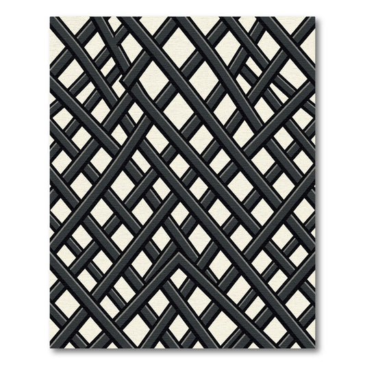 Monochrome Intersecting Diagonal Geometric Grid Rug