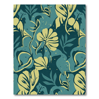 Teal Yellow Abstract Tropical Foliage Rug