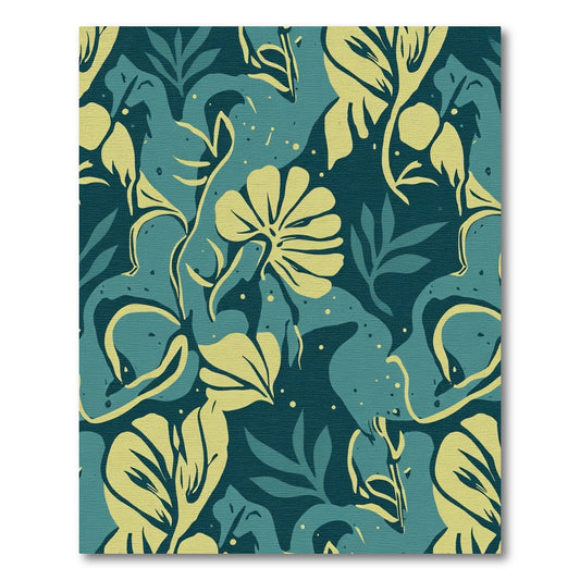 Teal Yellow Abstract Tropical Foliage Rug