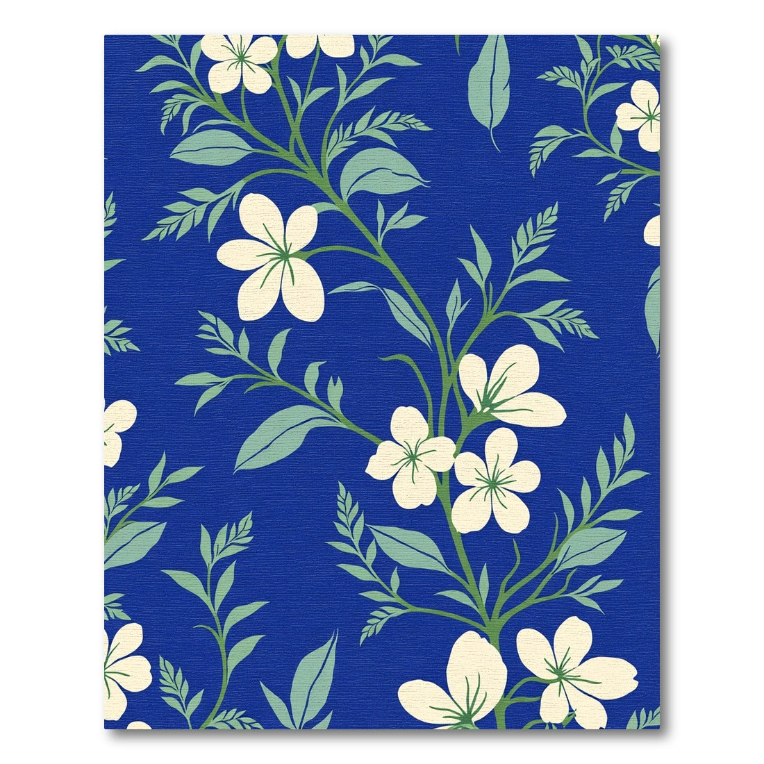 White Blossom Branches On Royal Blue Rug