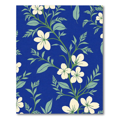 White Blossom Branches On Royal Blue Rug